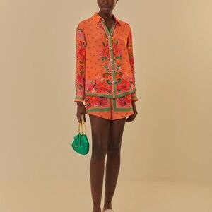 FARM RIO | Orange Fruit Garden Scarf Long Sleeve Shirt & Shorts